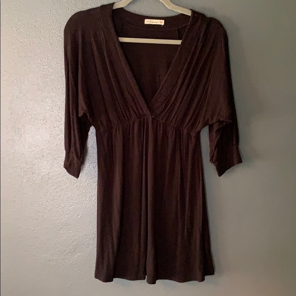 Black tunic length top - deep V - size S